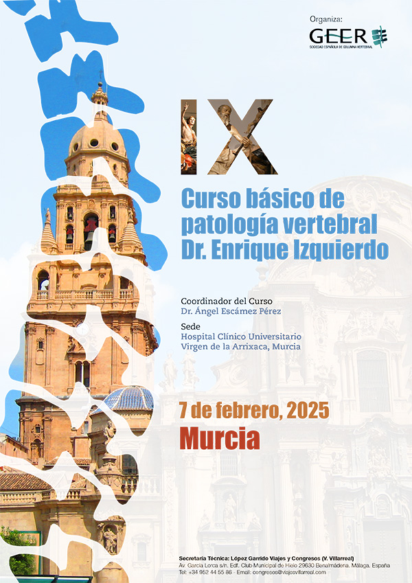 Cartel IX CURSO BÁSICO DE PATOLOGÍA VERTEBRAL DR. ENRIQUE IZQUIERDO